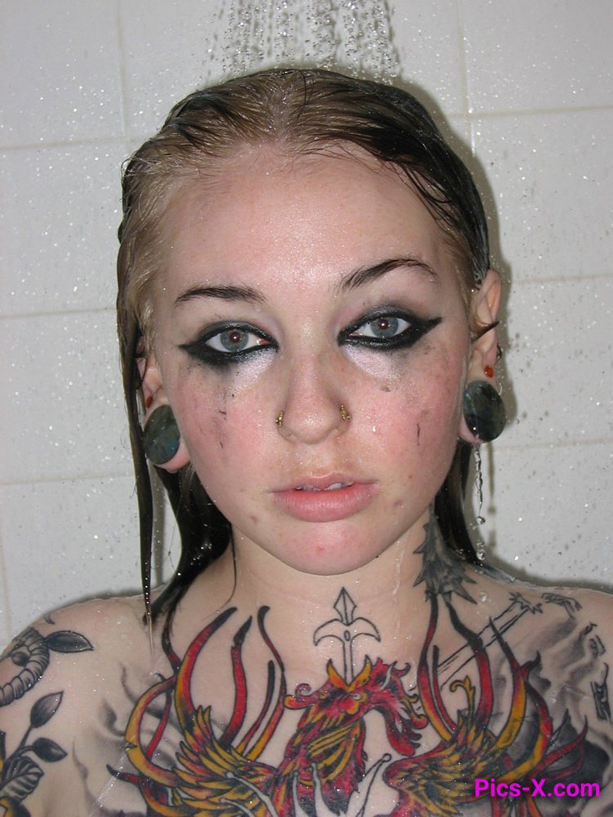 Tattooed girl with running makeup posing naked at home - Punk Rock Girlfriend - Image 17