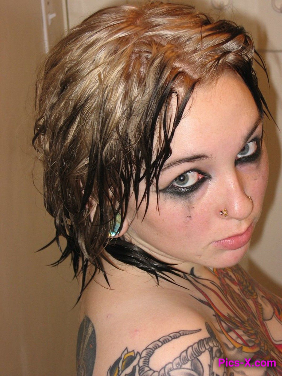 Tattooed girl with running makeup posing naked at home - Punk Rock Girlfriend - Image 42