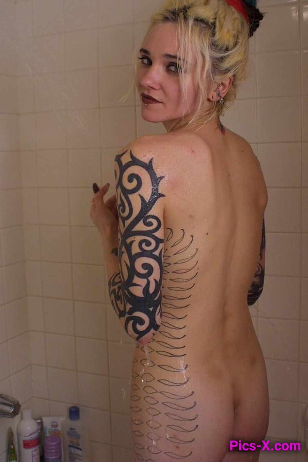 Tattooed blonde hottie enjoying a slow shower - Punk Rock Girlfriend - Image 50